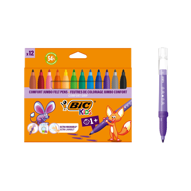 Bic Kids jumbo comfort grip felt pens 12pk, UK version