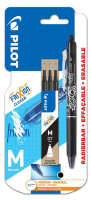 Pilot Frixion Ball Clicker Black 0.7mm Medium ballpoint pen, imported from the UK