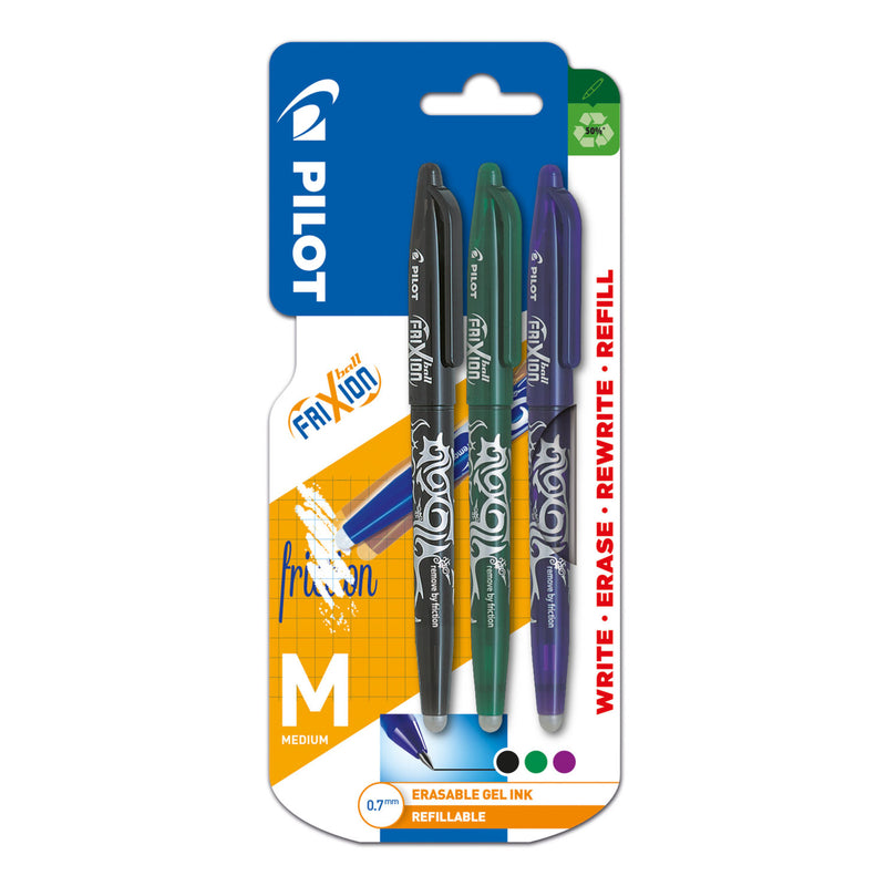 Pilot Frixion Ball erasable gel pens 3-pack 0.7mm, imported from the UK