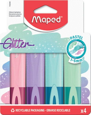 Maped Pastel Glitter Highlighters 1-5mm Pack of 4
