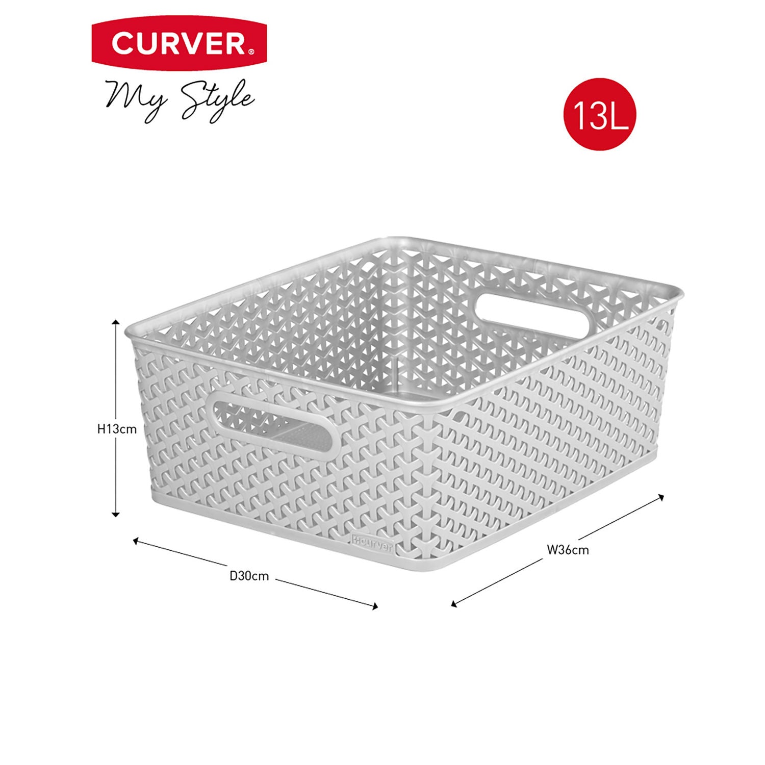 Curver My Style Medium Rectangular Grey storage basket 13L - British product