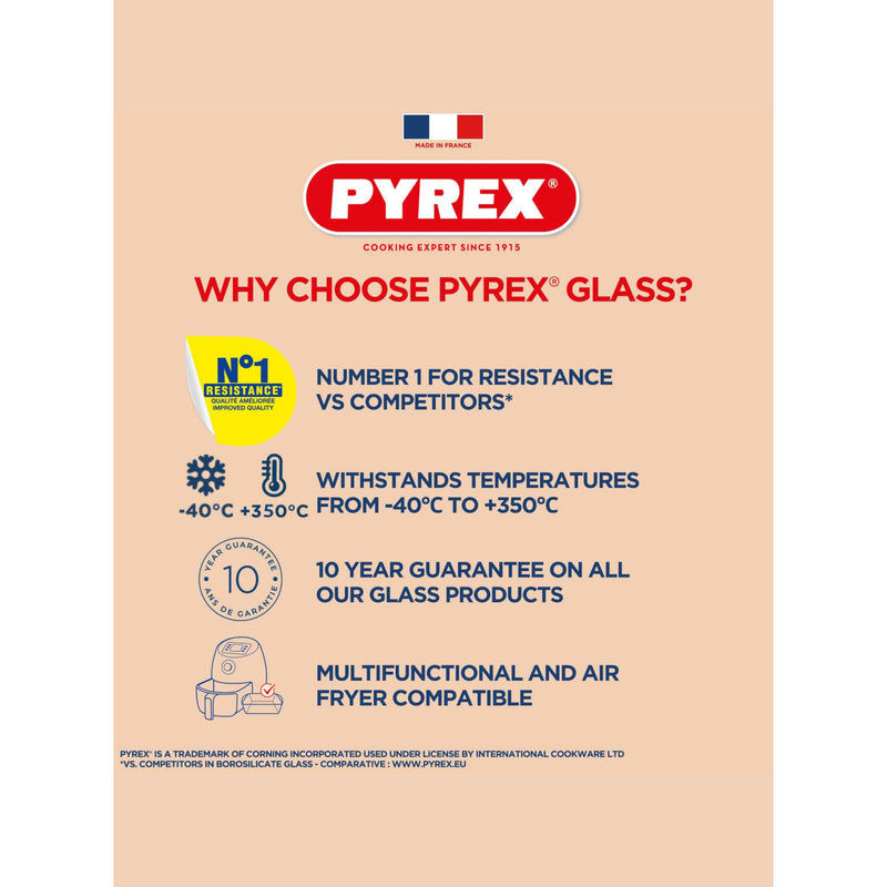 Pyrex 1L square air fryer tray borosilicate glass - British product