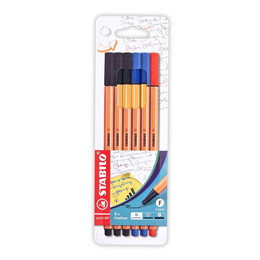 Stabilo Point 88 Fineliners - Assorted Office 6pk