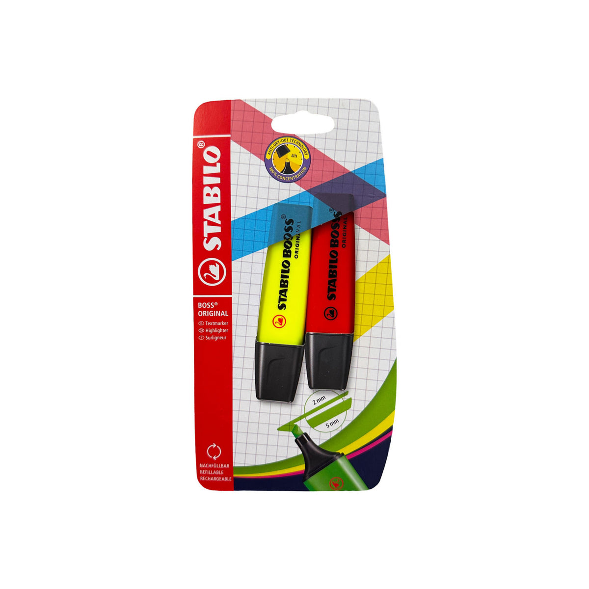 Stabilo Boss highlighter yellow and red 2 pack, UK version