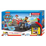 Paw Patrol Carrera slot track set featuring Chase and Marshall, imported from the UK