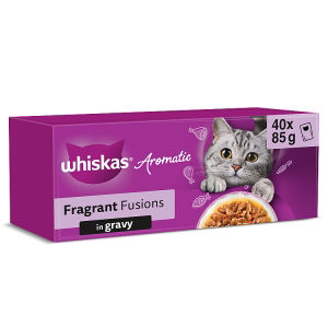 Whiskas Fragrant Fusions cat food pouches 40x85g, imported from the UK