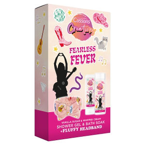 ASDA Cussons Creations Fearless Fever Vanilla Sugar & Whipped Cream Shower Gel & Bath Soak Gift Set with Fluffy Headband 250ml & 500ml- Buy online at McGrocer