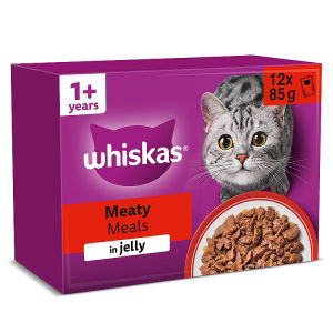 ASDA Whiskas 1+ Meaty Meals Wet Cat Food Pouches in Jelly 12 x 85g- Buy online at McGrocer