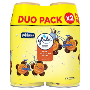 Glade Autospray Twin Refill sweet chocolate treat air freshener, imported from the UK