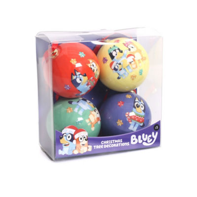 Bluey baubles set of 4 colourful plastic decorations (British brand)