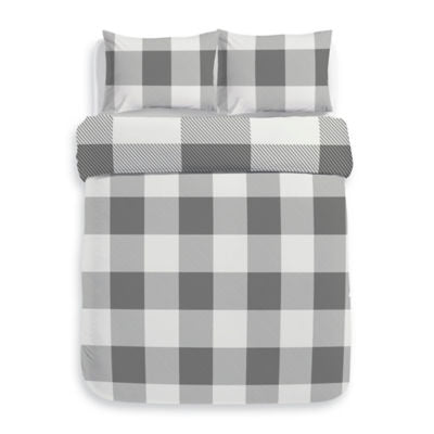 Silentnight Grey Check Cotton Rich Duvet Cover Single (British brand)