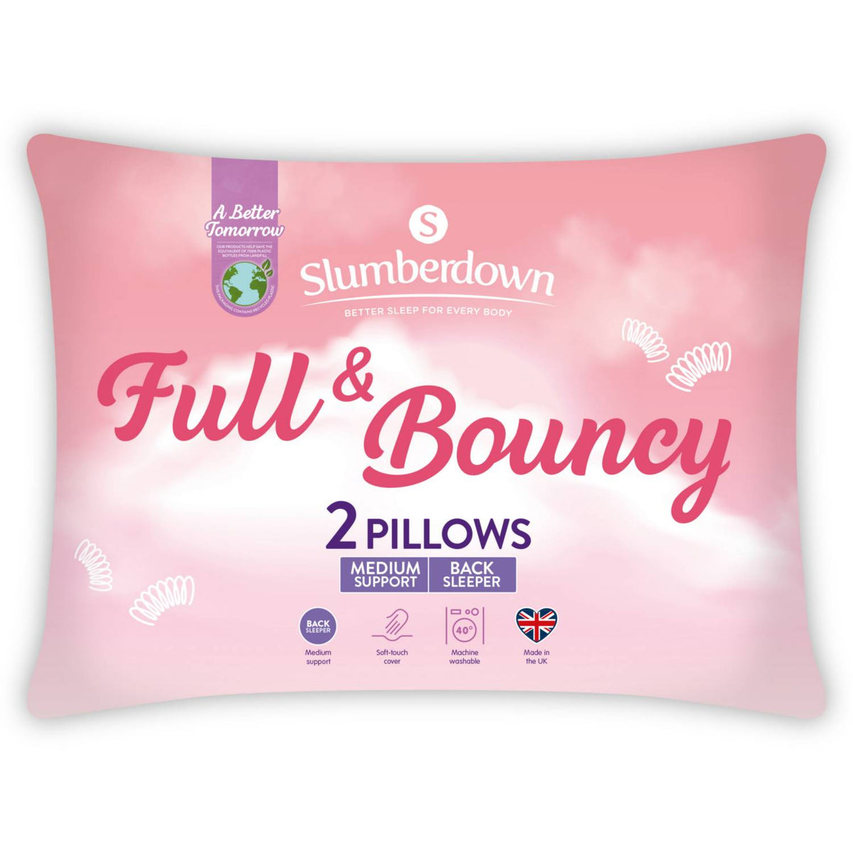 Slumberdown Full & Bouncy pillow pair, imported from the UK