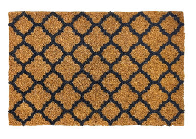 Natural coir doormat with stenciled geo pattern, imported from the UK