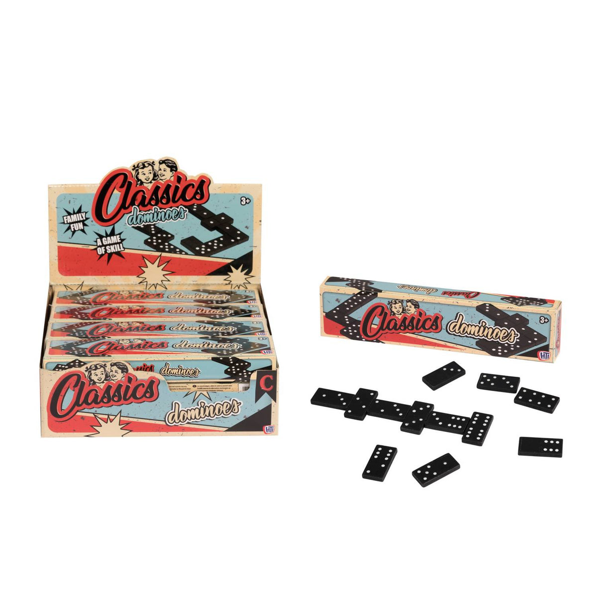 Classic dominoes set with deluxe tiles, imported from the UK