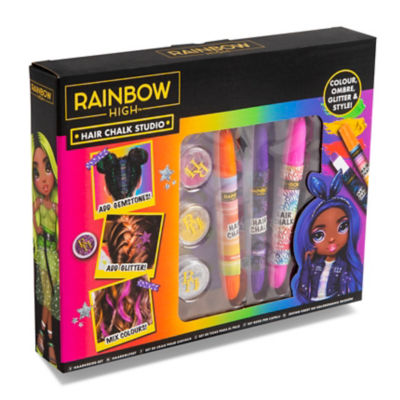 Rainbow High hair chalk studio with chalks and gems, UK version