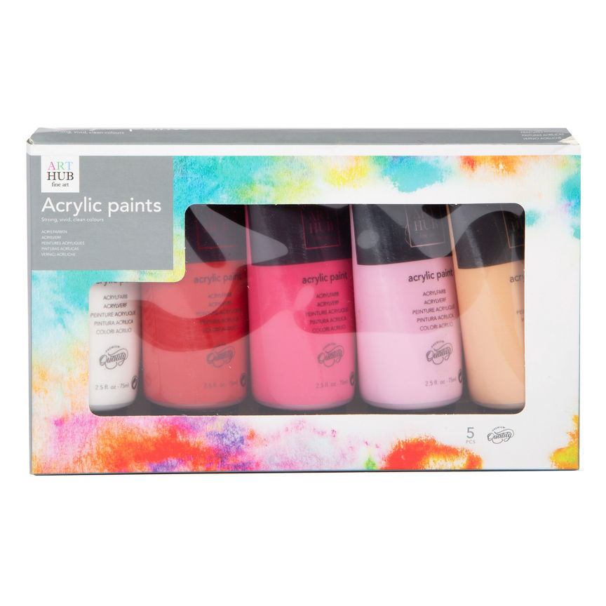 Art Hub 5 Pack Acrylic Paints - Pink/Red Set GOODS ASDA   