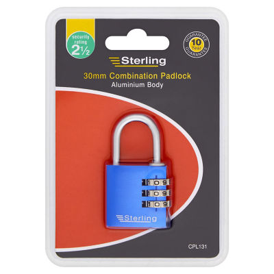 Cadenas à combinaison Sterling 30mm Corps en aluminium anodisé Serrure de sécurité britannique