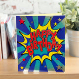 Birthday card with comic design and envelope, 154mm x 184mm, imported from the UK