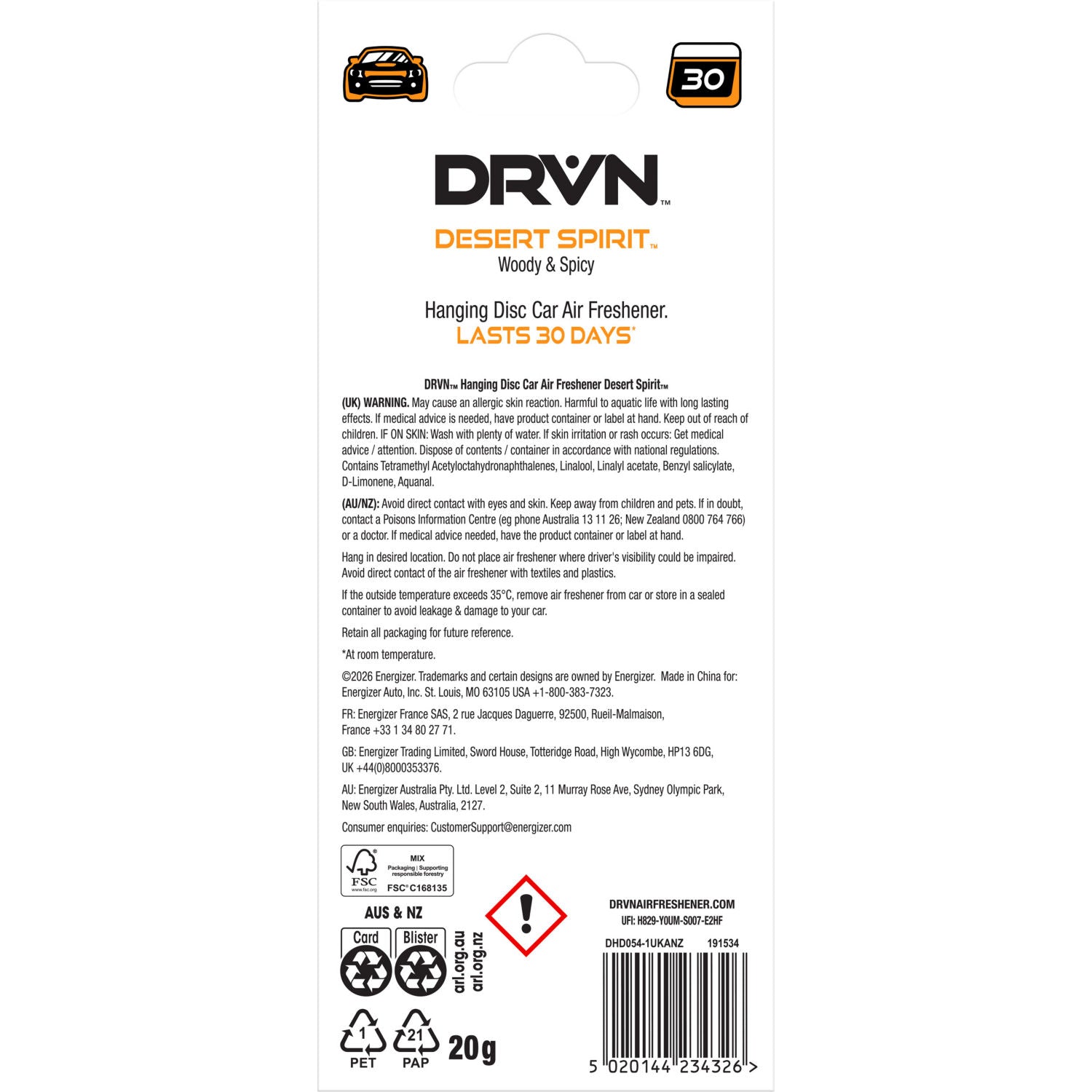 Drvn hanging car air freshener Desert Spirit - British product
