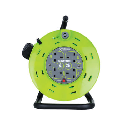 Status 4 socket extension cable reel 25 metre - British product