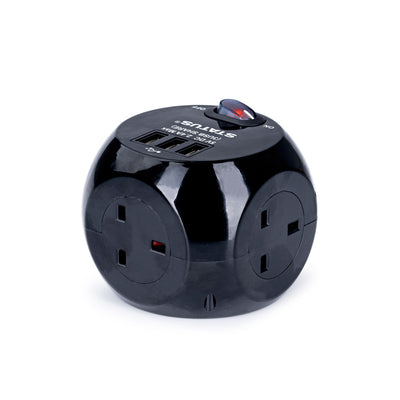 ASDA Cube Socket 3 Way Extension with 3 USB Ports - 1.4 Metre Lead - Black- Buy online at McGrocer