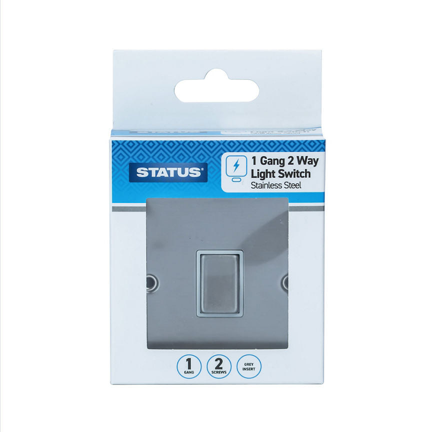 Status 1 Gang 2 Way Light switch Stainless Steel with Grey Insert GOODS ASDA   