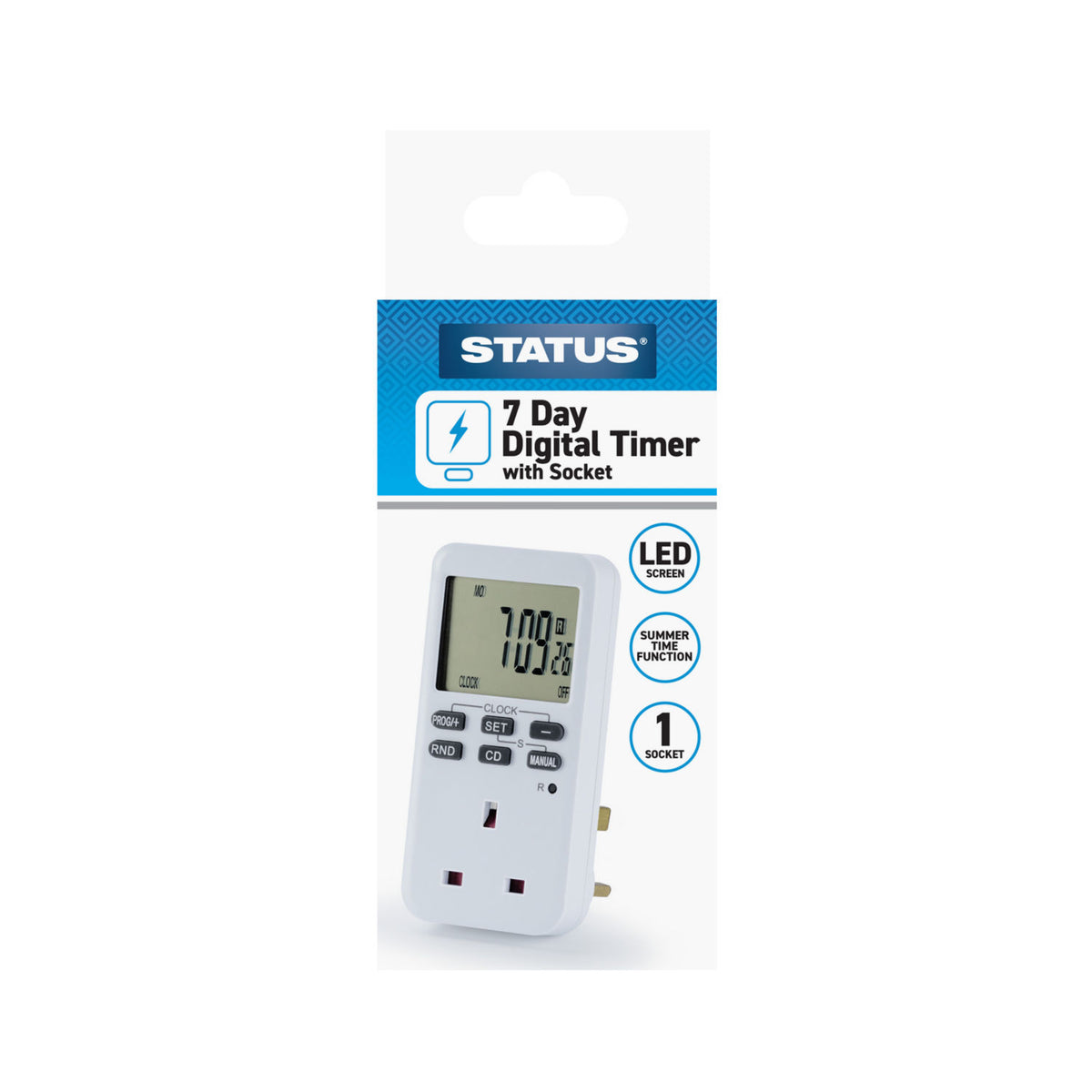 Status 7 Day Digital Timer with Socket, imported from the UK
