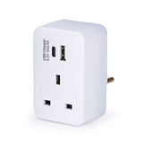 European travel adaptor with USB-A and USB-C ports, UK version