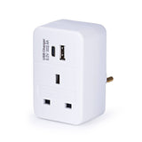 European travel adaptor with USB-A and USB-C ports, UK version