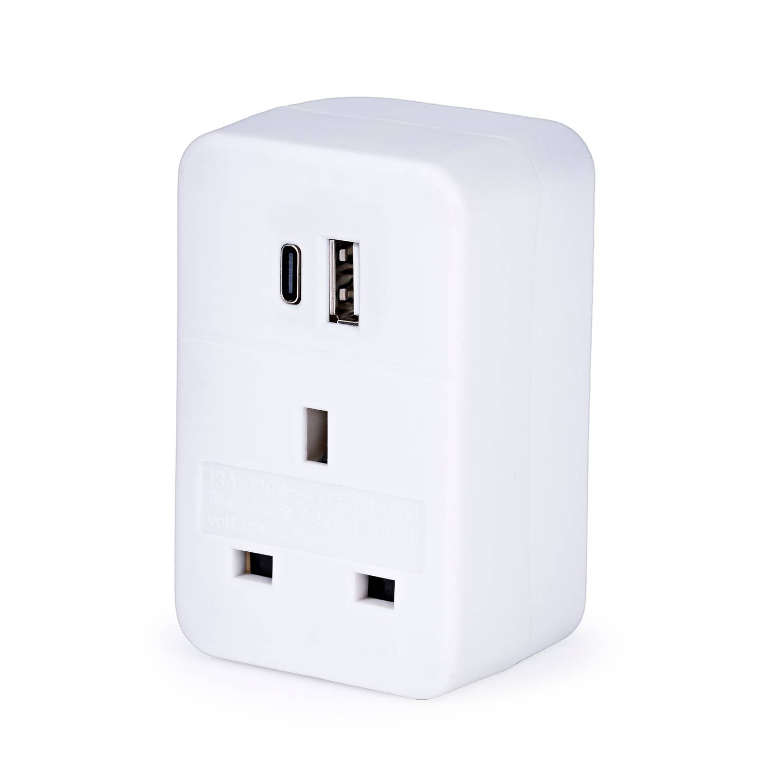 Intercontinental travel adaptor with USB-A and USB-C ports - British product