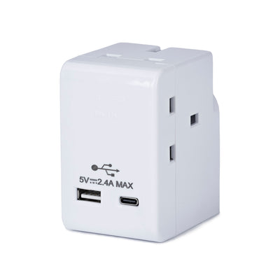 ASDA 3 Way Adaptor with USB-A and USB-C Ports - White- Buy online at McGrocer