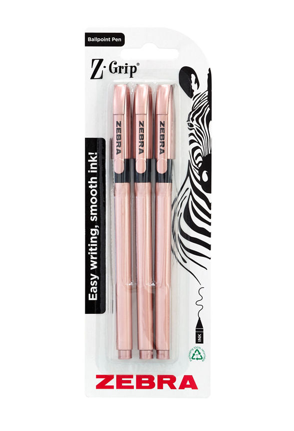 Zebra Z-Grip Rose Gold Black ink Stick Pens 3pk GOODS ASDA   