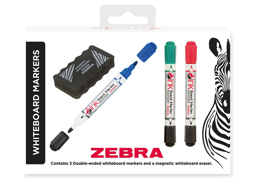 Zebra Double-Ended Whiteboard Markers & Magnetic Eraser