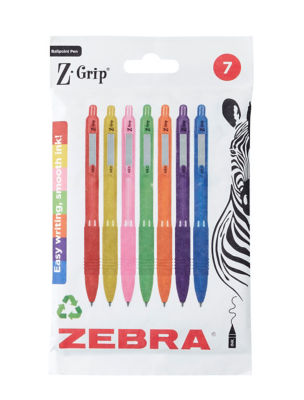 Zebra Grip Rainbow Black Ink Ballpoint Pens 7pk