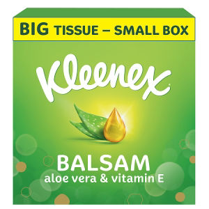 Kleenex Balsam extra large tissues in a single compact box, UK version