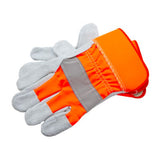 Reflective H.D. rigger gloves with leather palm and knuckles, imported from the UK