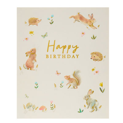 Carte d'anniversaire George Home avec d'adorables personnages des bois 154x184mm