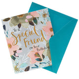 George Home floral pink flowers birthday card 15.4cm x 18.4cm, UK version