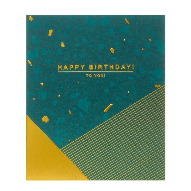 George Home green and gold birthday card 154 x 184mm, UK version
