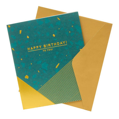 George Home green and gold birthday card 154 x 184mm, UK version