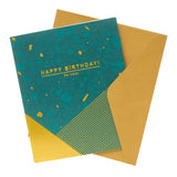George Home green and gold birthday card 154 x 184mm, UK version