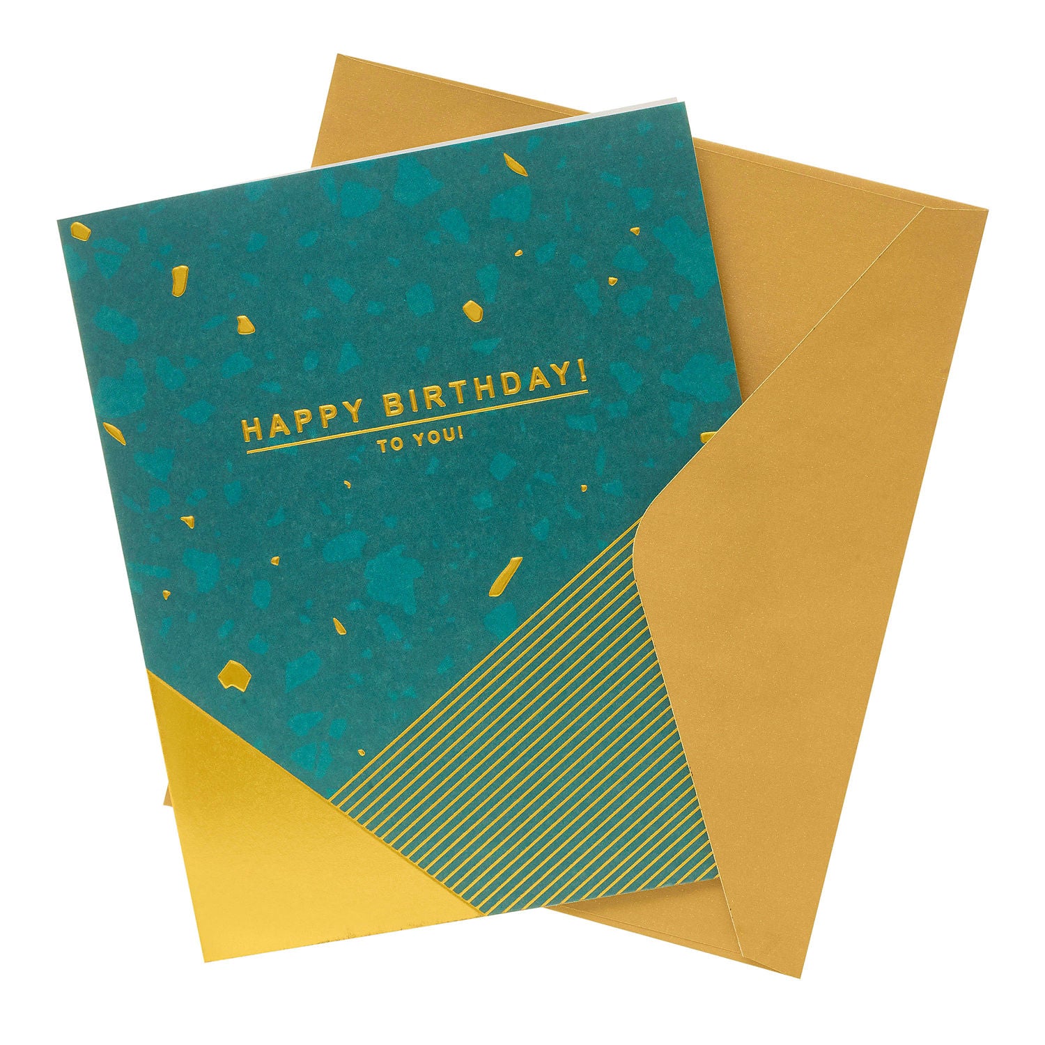 George Home green and gold birthday card 154 x 184mm, UK version