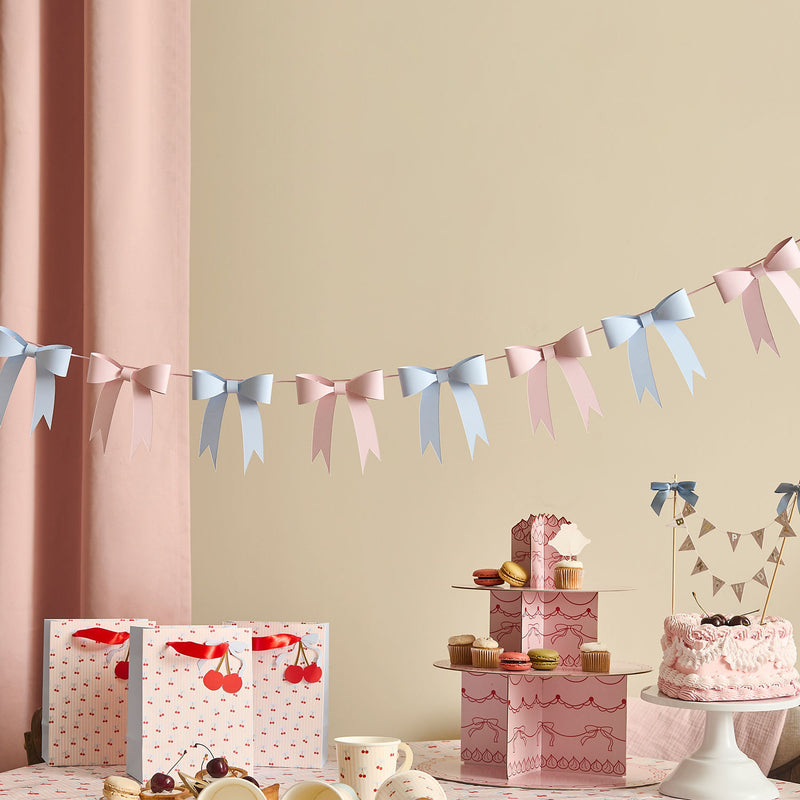 Pink and blue 3D bow card garland 2.5m, imported from the UK
