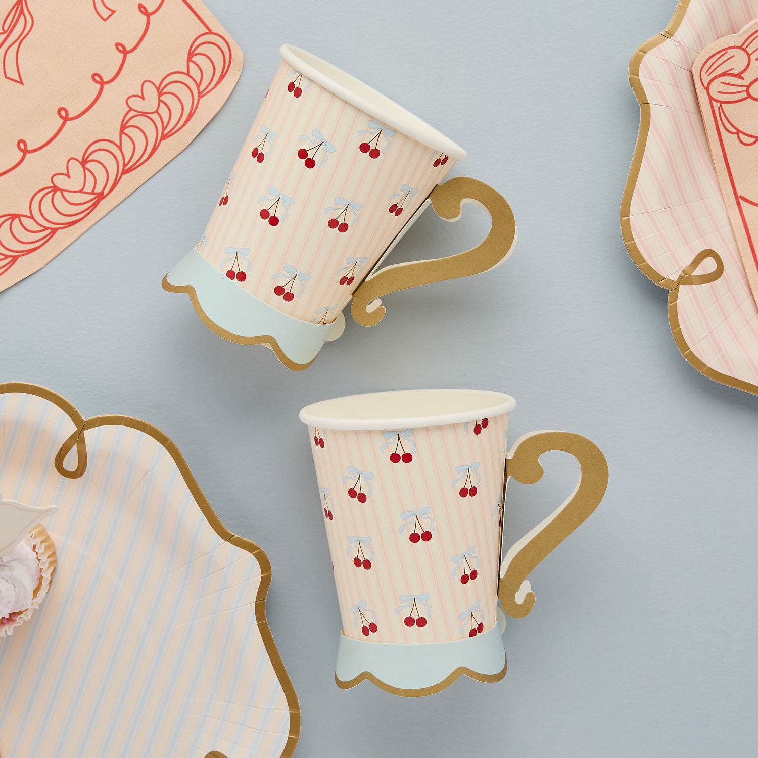 Rococo Cherries 3D paper cups pack of 8, UK version