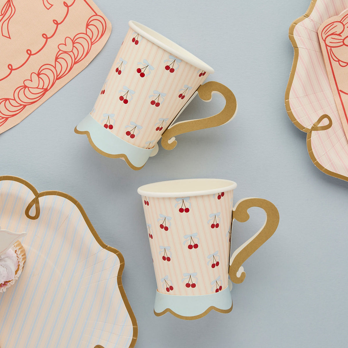 Rococo Cherries 3D paper cups pack of 8, UK version