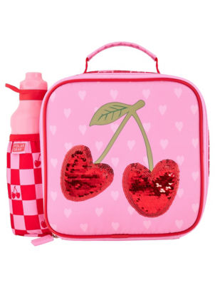 Kids cherry sequin lunch cooler with bottle, imported from the UK