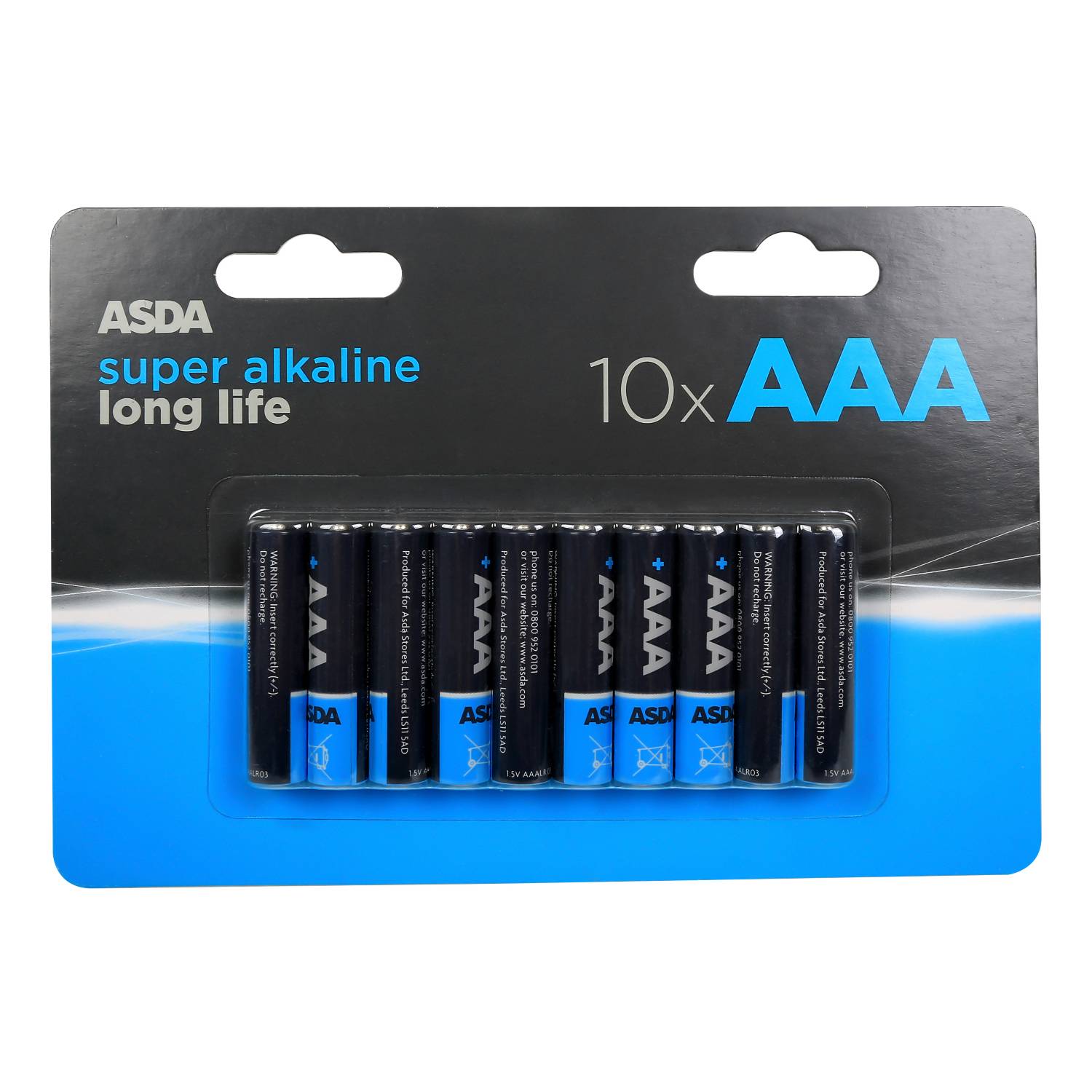 ASDA alkaline AAA batteries 10 pack, UK version