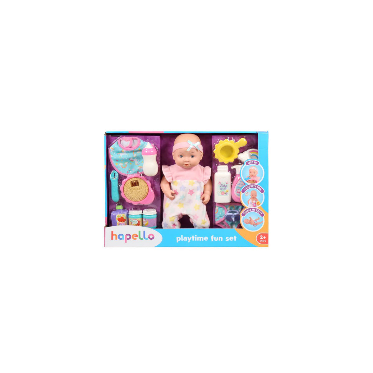 Hapello Playtime Fun baby doll set with 16 accessories (British brand)