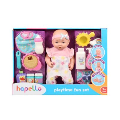 Hapello Playtime Fun baby doll set with 16 accessories (British brand)