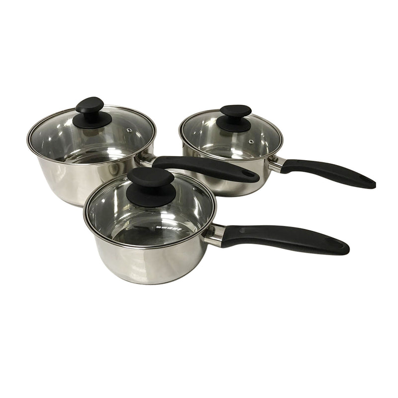 George Home 3-piece stainless steel saucepan set, UK version